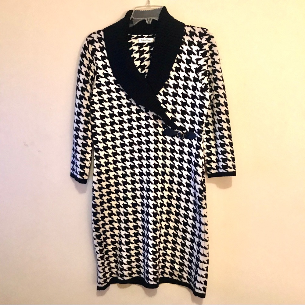 CALVIN KLEIN Houndstooth Dress w/ Buckle Accent |M